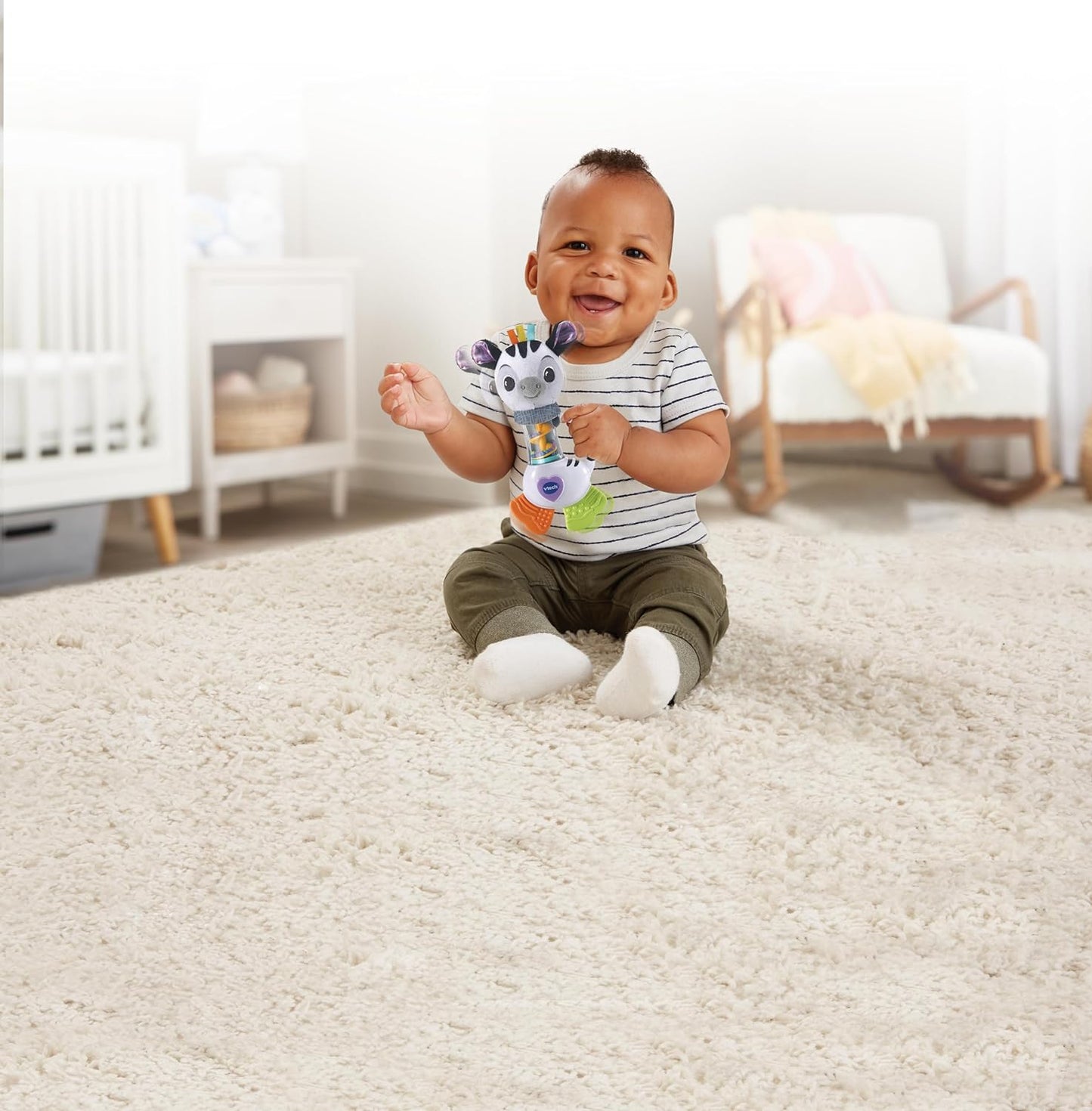 VTech Baby Shaking Sounds Zebra, Juguete Rainmaker, Sonajero con Colores Brillantes, Patrones y Texturas para Juego Sensorial, Regalo para Bebés 3, 6, 9, 12 Meses+, Versión en Inglés