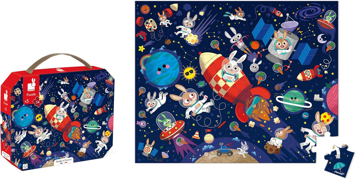 Janod - Rocket Puzzle - Quebra-cabeça de papelão FSC de 54 peças - Desenvolve paciência e concentração - Fabricado na França - Quebra-cabeça infantil para maiores de 5 anos,