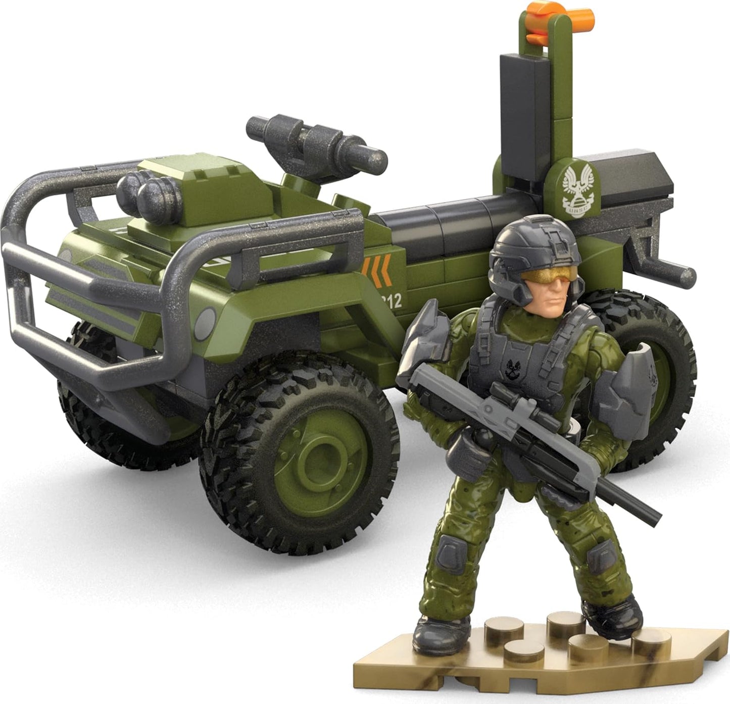 Mega Conjunto de brinquedos de construção Halo The Series ATV, veículo FLEETCOM Mongoose com 79 peças, 1 figura de articulação articulável, verde, crianças ou adultos