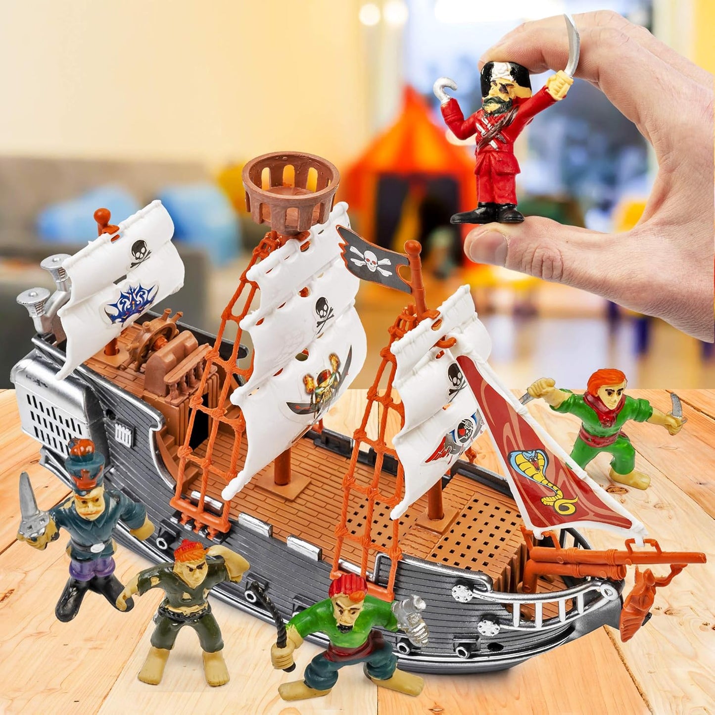 THE TWIDDLERS - Navio Pirata de Faz de Conta com Miniaturas de Piratas, Brinquedo para Crianças e Entusiastas - Inclui Navio e 6 Piratas