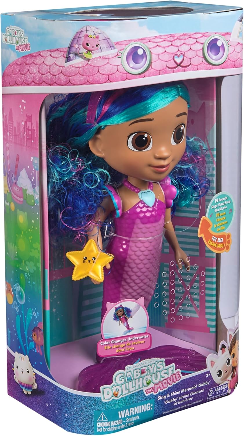 Gabby's Dollhouse: Filme, Sereia Gabby Canta e Brilha, Boneca Sereia à Prova d'Água com Luzes e Sons, Brinquedo Infantil para Meninas e Meninos a partir de 3 Anos