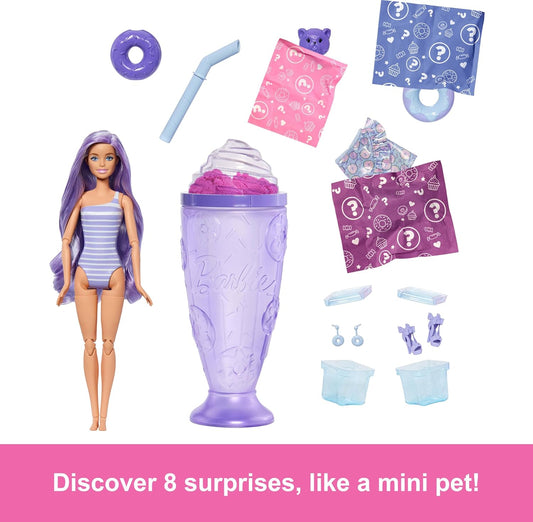 Barbie Pop Reveal Series - Boneca Fashion e Acessórios, Série Treat, Tema Donut Dreams com Animal de Estimação, 8 Surpresas Incluindo Mudança de Cor, JFY60