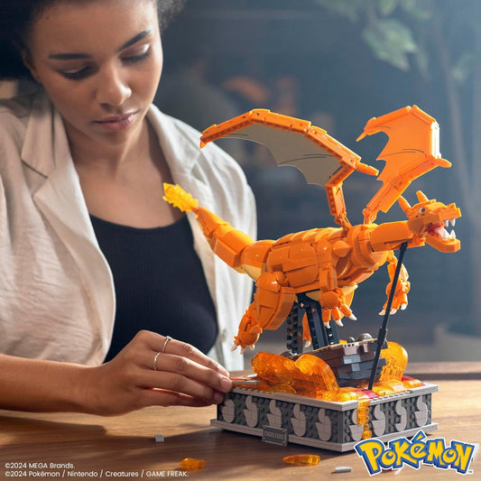 MEGA Boneco de ação Pokémon, Pokémon Motion Charizard, brinquedos de construção para crianças e adultos, modelo de personagem colecionável com 1664 peças móveis, 30 cm de altura, brinquedo para maiores de 12 anos, HMW05