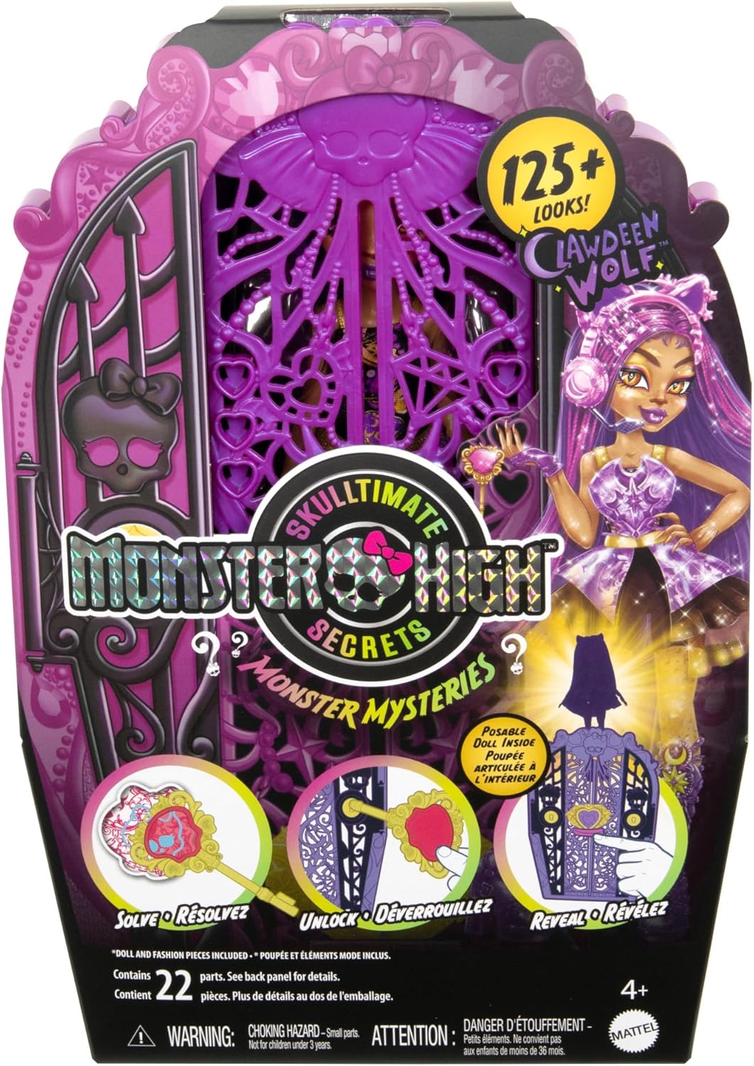 Monster High Conjunto de bonecas e acessórios Skulltimate Secrets, Monster Mysteries Clawdeen Wolf com armário de vestir e mais de 19 surpresas incluindo roupas, HXH85