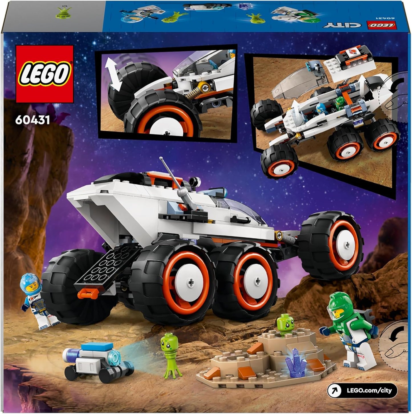LEGO Conjunto de brinquedos de construção City Space Explorer Rover e Alien Life para meninos, meninas e crianças de 6 anos ou mais com minifiguras de astronautas, robô de brinquedo e figuras de alienígenas para brincadeiras imaginativas, presente