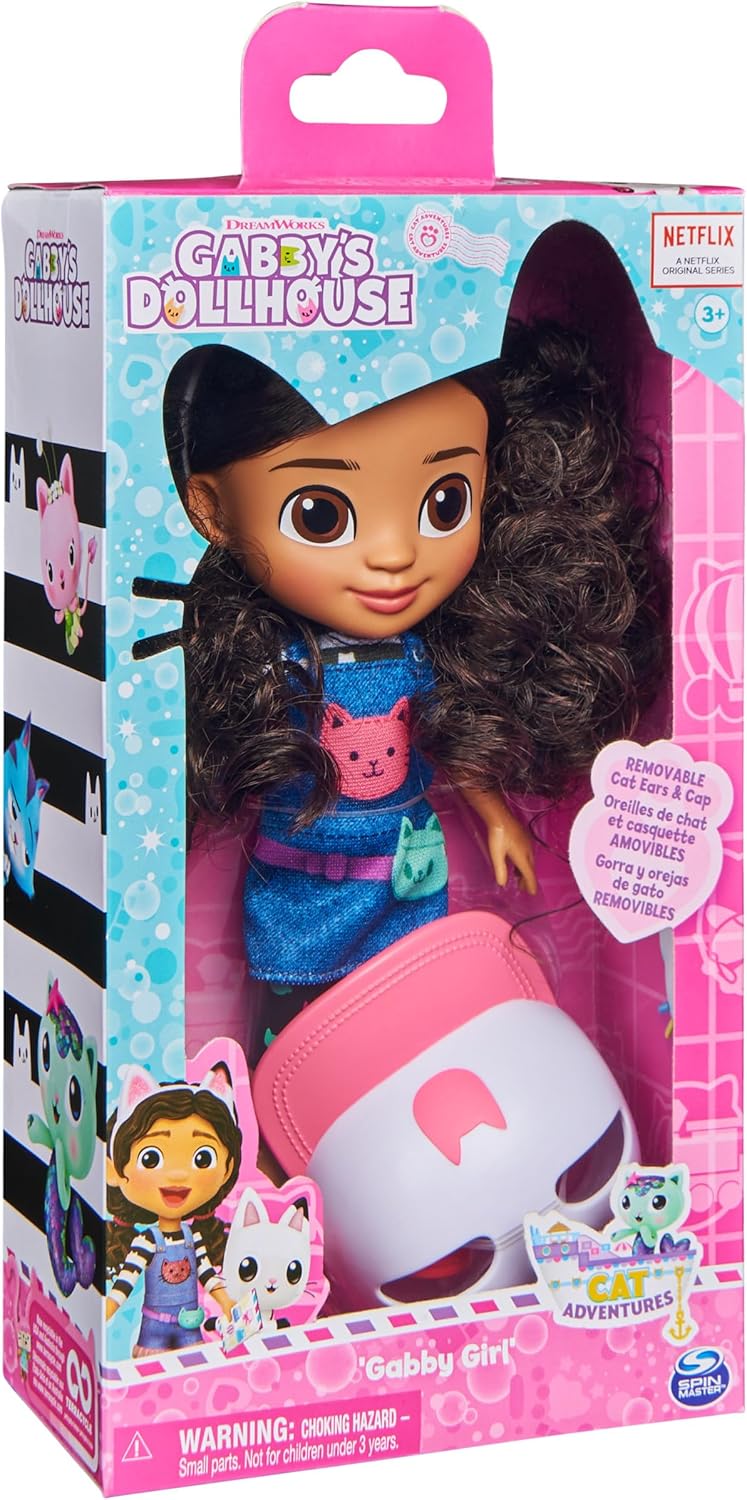 Gabby's Dollhouse, Boneca Gabby Girl Holiday de 20 cm com orelhas de gato e chapéu removíveis, adequada para crianças a partir de 3 anos.