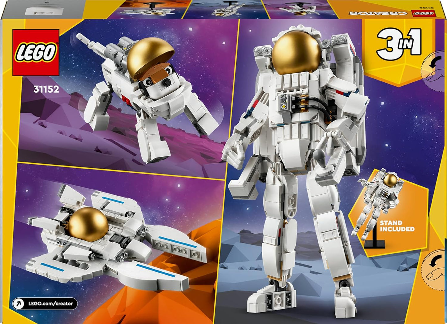 LEGO Creator Figura de perro 3 en 1, juguete de astronauta espacial para kit de modelo Viper Jet, juego educativo para niños, niñas y niños a partir de 9 años y accesorios de dormitorio para adolescentes
