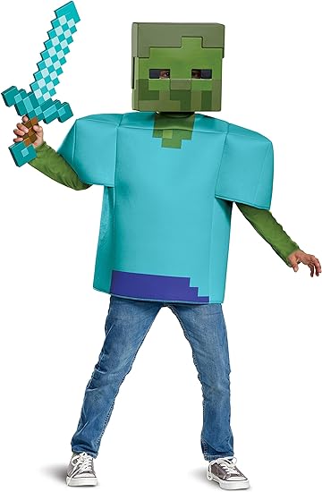 DISGUISE Fantasia oficial de Minecraft de zumbi infantil, Steve Fantasia Meninos 7 a 8 anos