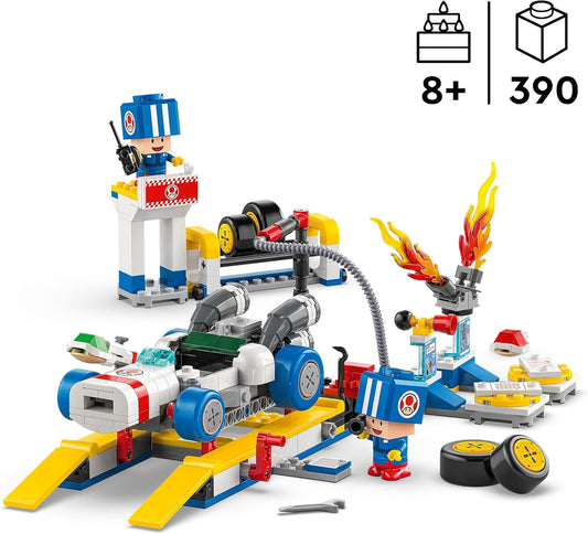 LEGO Super Mario: Mario Kart – Toad’s Garage Set, Nintendo Mechanic Toy com 2 figuras de personagens Blue Toad para jogo independente, presente de aniversário para meninos, meninas e jogadores com mais de 8 anos