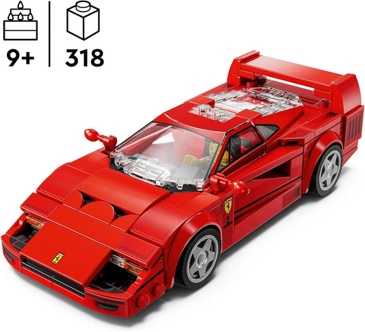 LEGO Veículo montável de supercarro Speed Champions Ferrari F40, modelo de carro de brinquedo para meninos e meninas de 9 anos ou mais, com minifigura de motorista, decoração de quarto infantil,