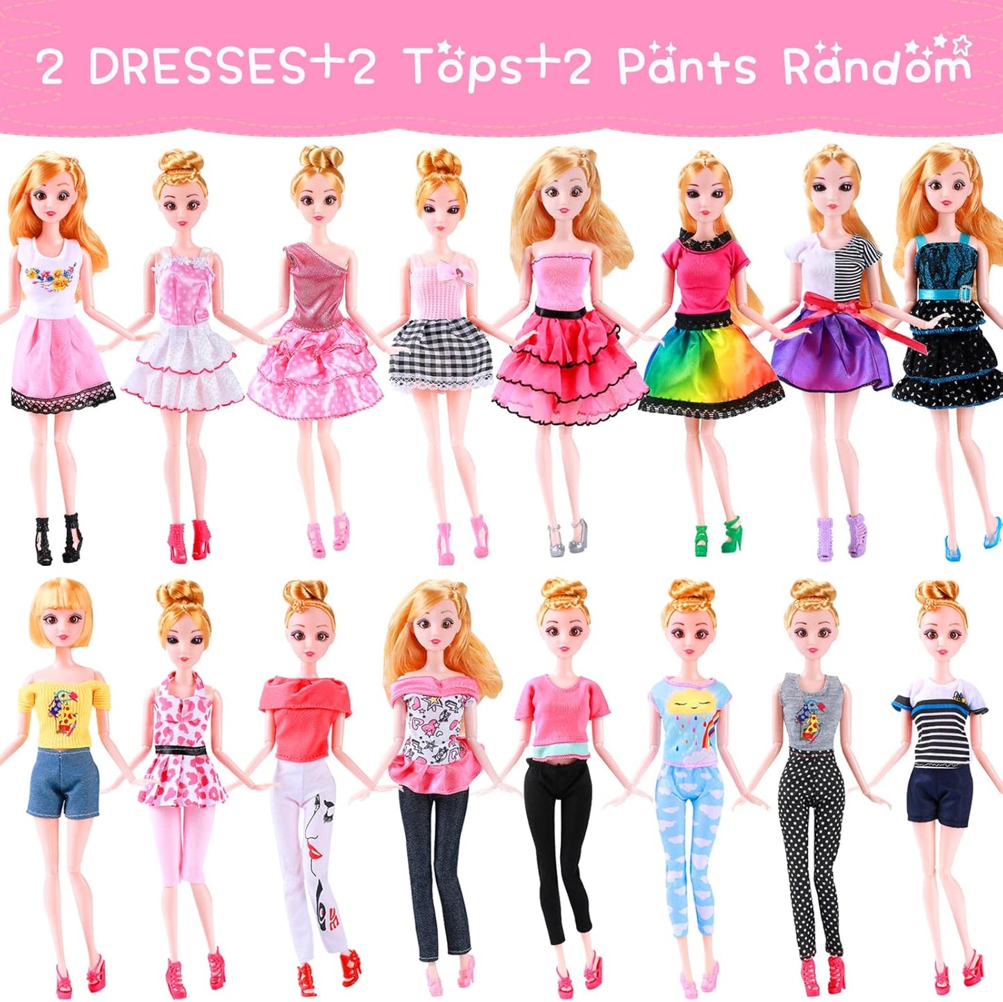 56 peças roupas de boneca para Barbie, acessórios de boneca mini vestido vestido de festa conjunto de biquíni tops calças bolsas sapatos acessórios de joias estilo aleatório para boneca menina de 11,5 polegadas