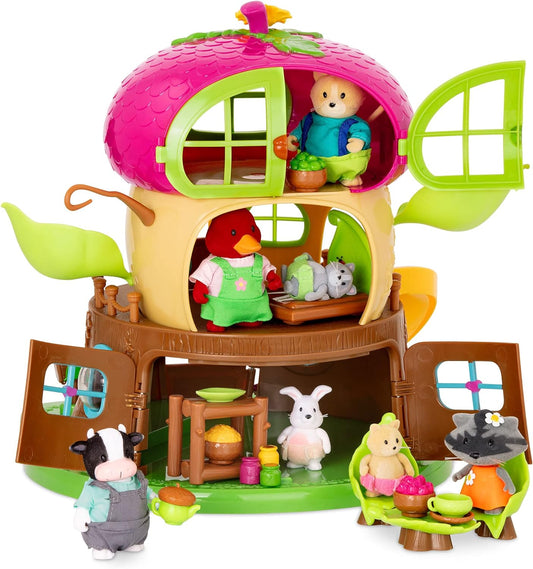 Li'l Woodzeez WZ69121C1Z Estatueta de animal Bobblehead Acorn Conjunto de brinquedos de 19 peças com casa na árvore, personagem e acessórios - casas em miniatura e conjuntos de jogos para crianças de 3 anos ou mais, multi