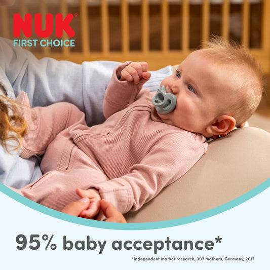NUK Chupetas First Choice Soft | 0-6 Meses | Chupetas Ortodônticas de Silicone 100% Supermacio | 95% de Aceitação pelos Bebês** | Verde e Azul | Embalagem com 2 Unidades