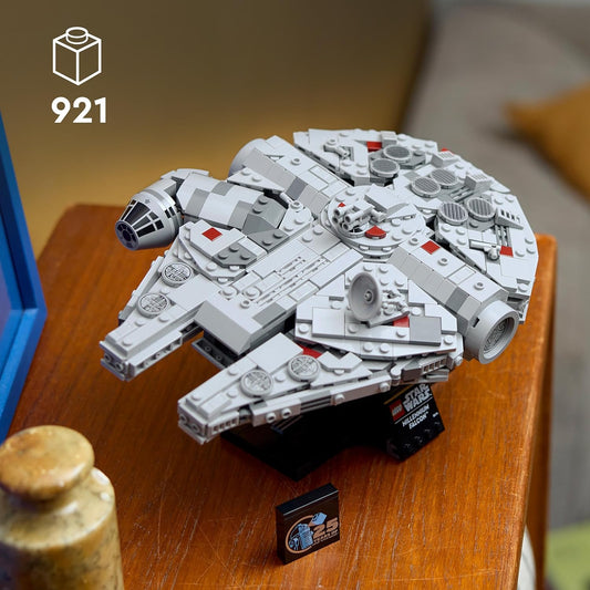 LEGO Conjunto de 25 anos do Star Wars Millenium Falcon para adultos, kit de modelo de veículo colecionável da nave estelar New Hope, decoração de casa ou escritório, presentes de aniversário para homens, mulheres e fãs 75375