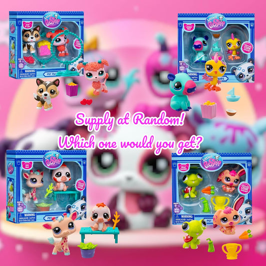Littlest Pet Shop Série 2 Pet Pairs - Pacote com 2 (UM ENVIADO ALEATORIAMENTE) | Cada pacote contém 2 mini brinquedos LPS Pet, 3 acessórios, 1 cartão colecionável e 1 código virtual | Brinquedos colecionáveis para meninas e meninos
