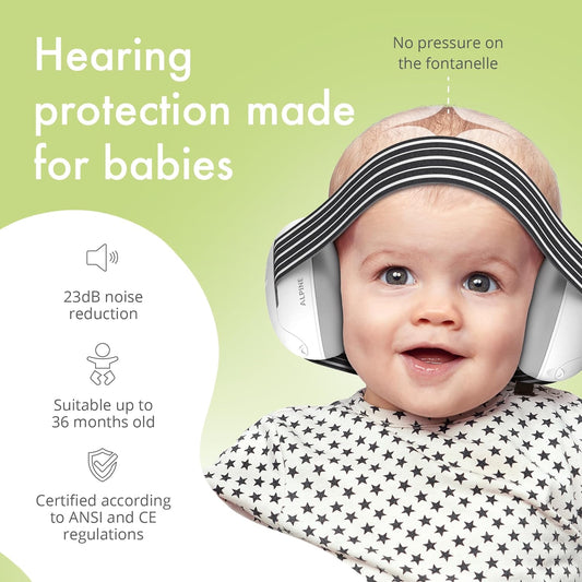 Alpine Muffy Baby Ear Defender para bebês e crianças pequenas de até 36 meses - Protetores de ouvido com redução de ruído - Fones de ouvido confortáveis para bebês contra danos auditivos e melhora o sono - Preto