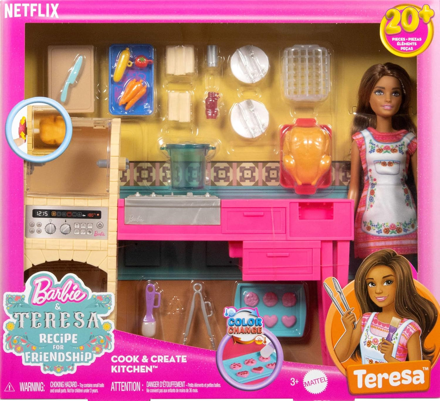 Barbie e Teresa: Receita para a Amizade - Boneca Teresa Fashion e Conjunto de Cozinha com mais de 20 acessórios, incluindo biscoitos que mudam de cor, JCT06