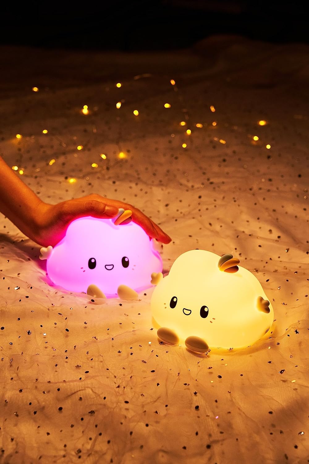Groov-e Cuties - Olly Cloud - Luz noturna LED que muda de cor com temporizador de 30/60 minutos - 7 cores - Toque para usar - Bateria recarregável de 12 horas ou alimentada por USB - para bebês, crianças pequenas e crianças