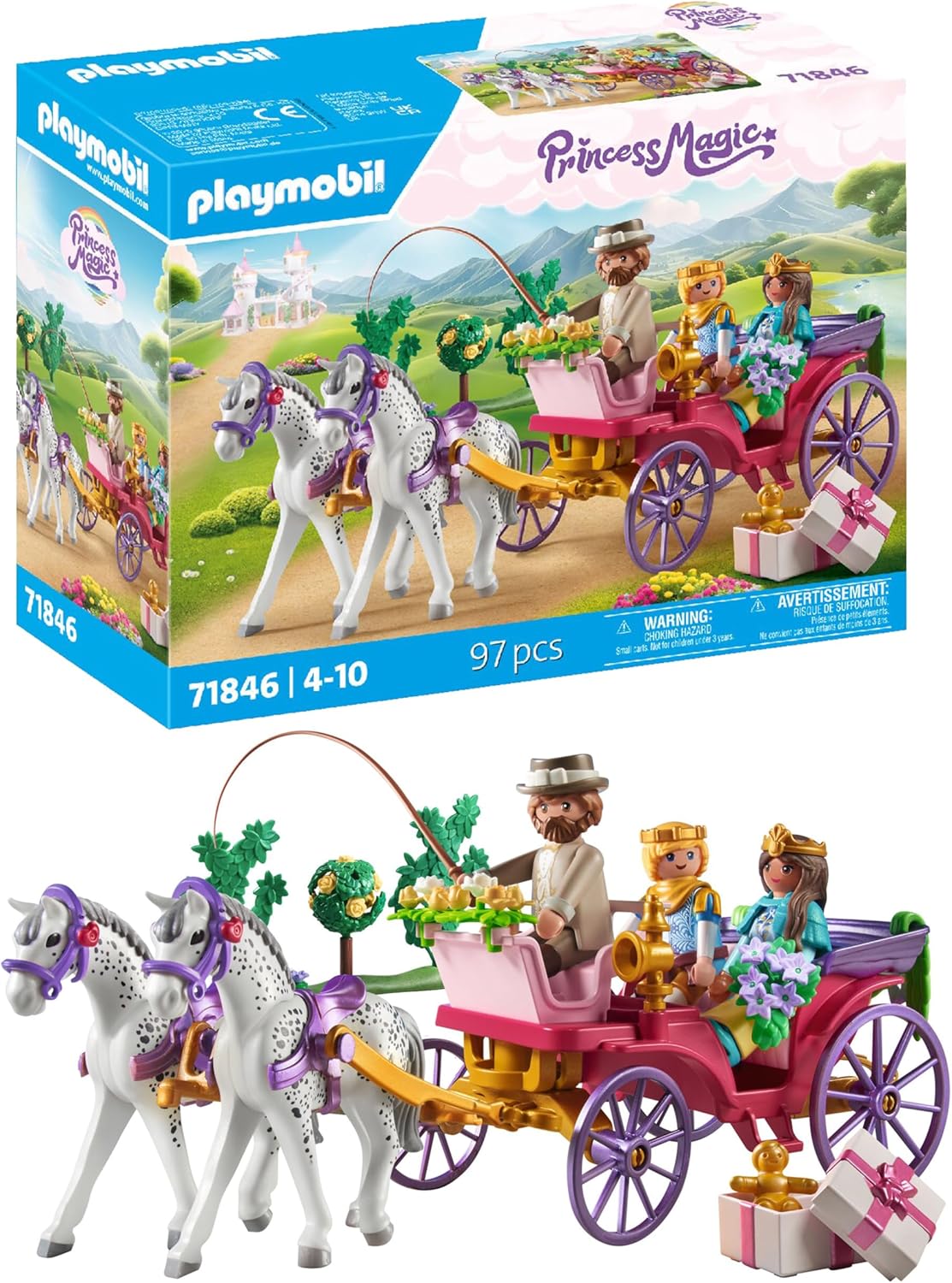 Playmobil | Princesa Mágica | Passeio de Carruagem Real com Princesa e Príncipe | Brinquedo de Princesa | Brinquedo de Conto de Fadas para Crianças a partir de 4 anos | 71846
