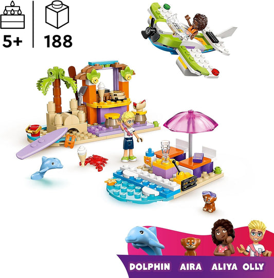 LEGO Conjunto criativo de mala de praia e viagem Friends 2 em 1 para crianças, com um avião de brinquedo, 2 minibonecas, figuras de cachorro e golfinho, presente de aniversário para meninas de 5 anos ou mais