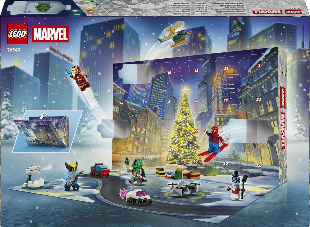 LEGO Calendário do Advento Marvel 2026-76340 | Brinquedos para meninos a partir de 6 anos, 24 surpresas de super-heróis, avião e carro, 6 minifiguras, ideia de presente de Natal, 317 peças