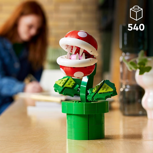 LEGO 71426 Conjunto de plantas Super Mario Piranha, figura de personagem posável com tubo e 2 elementos de moeda, kit de modelo para adultos construirem, ideia de decoração de quarto, presente para homens, mulheres e adolescentes
