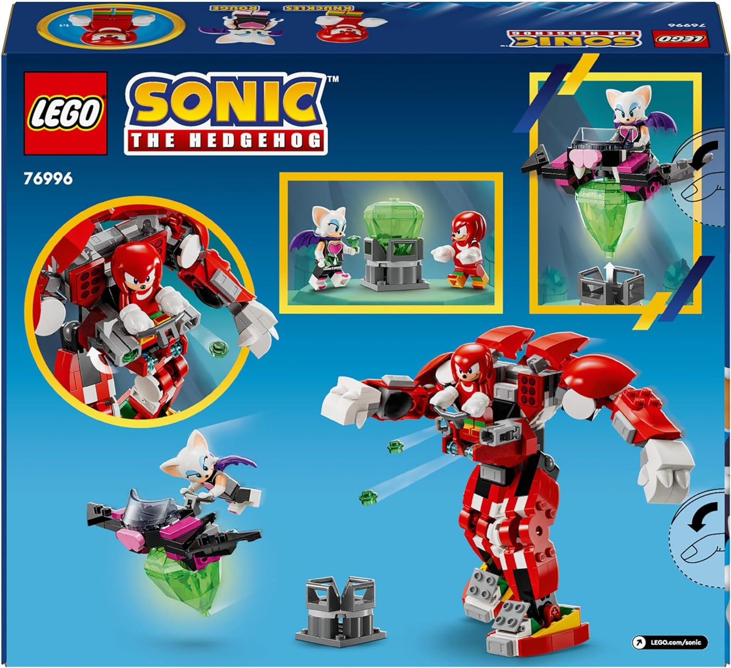 LEGO Sonic the Hedgehog Knuckles’ Guardian Mech, brinquedo de bonecos de ação para crianças, meninos e meninas, com figuras de personagens de videogame, incluindo. Knuckles e Rouge the Bat, além de uma Master Emerald, ideia divertida para presente 76996