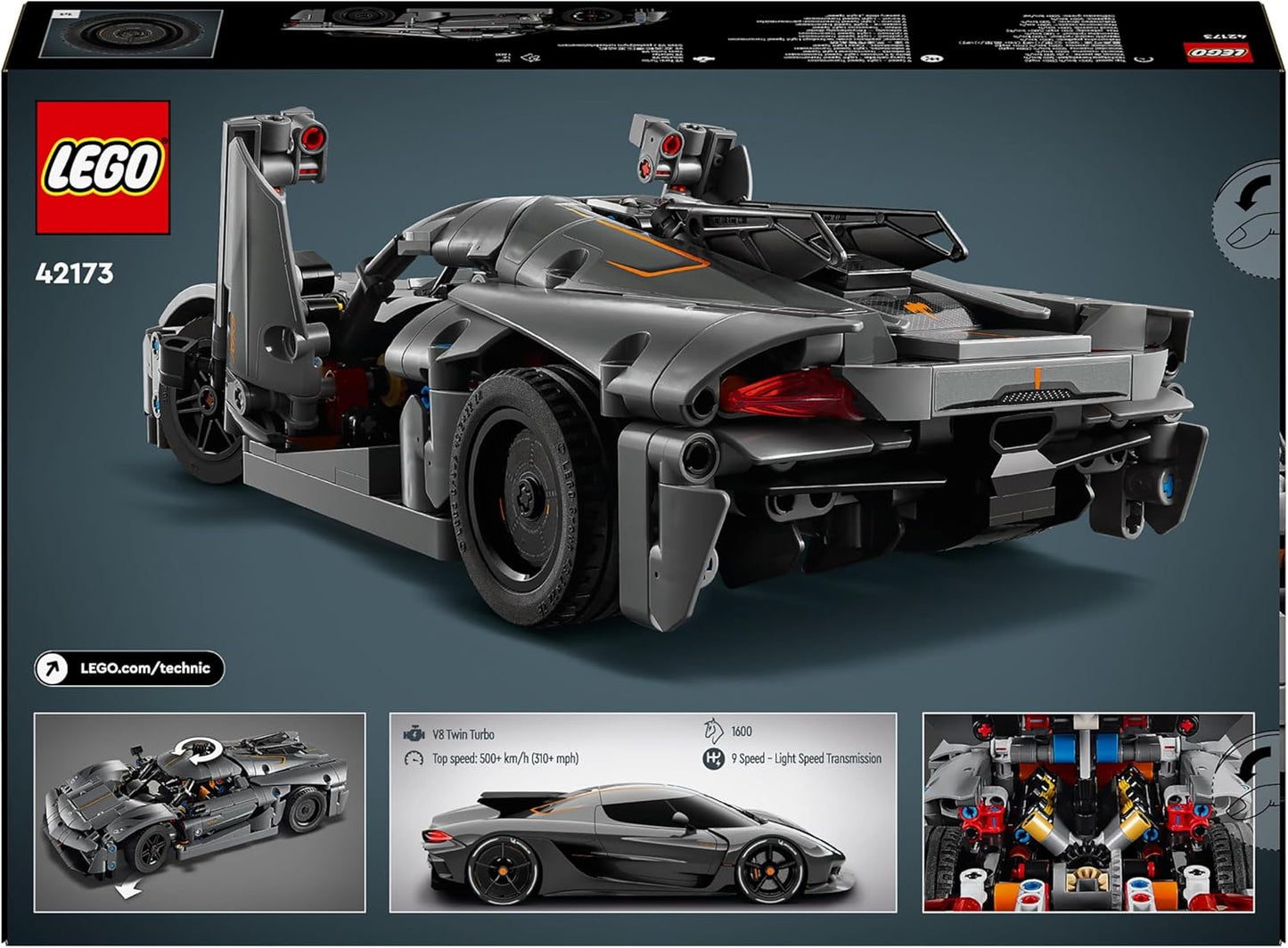 LEGO Technic Koenigsegg Jesko Absolut Gray Hypercar, juego de juguetes de construcción de coches de carreras para niños, niñas y niños a partir de 10 años, kit de modelo de vehículo para construir, introducción a la ingeniería,