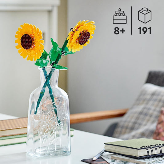 LEGO Girasoles Creator, kit de construcción de flores artificiales para niños a partir de 8 años, expositor como accesorio de dormitorio o ramo floral para decoración del hogar, regalo para niñas, niños y adolescentes 40524