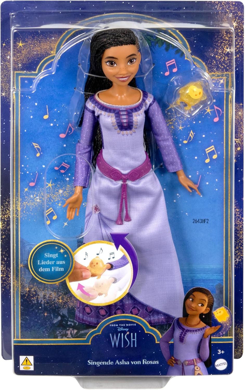 Mattel Disney Wish cantando Asha da boneca fashion e figura de estrela de Rosa, móvel com roupas removíveis, canta recorte de música do filme em alemão HVX68