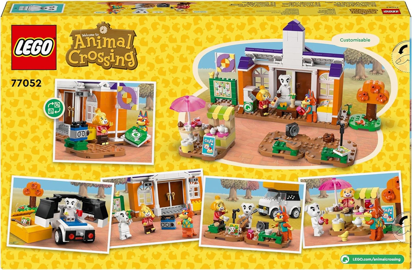 LEGO Animal Crossing KK in the Plaza Building Juguete de construcción para niñas y niños a partir de 7 años, con juego de cafetería, figuras y vehículo de videojuego, regalo de juego de simulación para niños