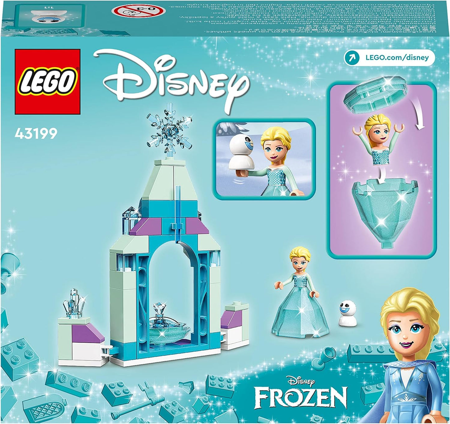 LEGO 43199 Conjunto de vestido de diamante do pátio do castelo da Disney Elsa, brinquedo de princesa montável com figura colecionável de 2 minibonecas congeladas