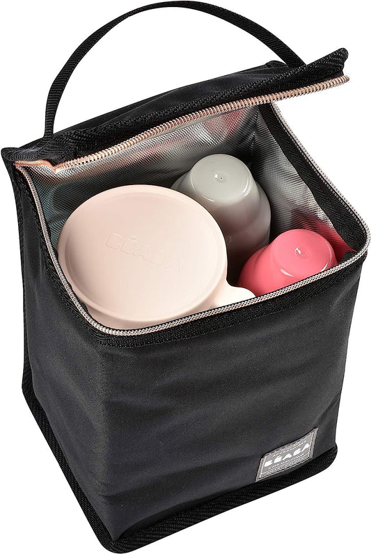 BÉABA - Bolsa de comida para bebé con aislamiento - Gran capacidad - Almacenamiento de termos - Bolsa de transporte para comida completa - Plegable - Material suave e impermeable - Negro/Rosa