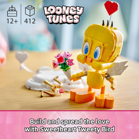 LEGO Sweetheart Tweety Bird - Brinquedo para brincar e exibir, modelo Looney Tunes com acessórios, incluindo um buquê de flores, coração, laço do Cupido e suporte em forma de nuvem - Presente para meninas e adolescentes a partir de 12 anos - 40824