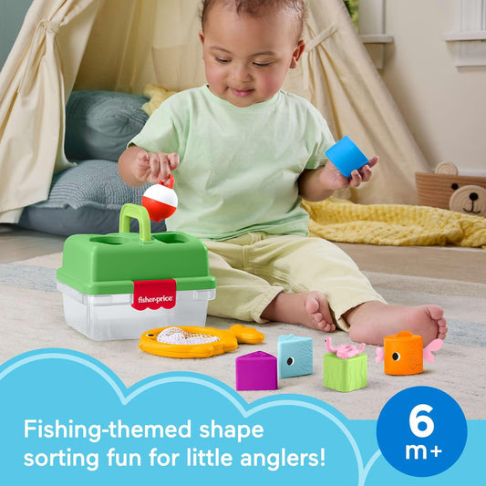 Fisher-Price Brinquedo para Bebês: Caixa de Pesca da Floresta da Amizade com Rede de Pesca e 6 Blocos para Encaixe de Formas, para Bebês a partir de 6 Meses, JLB85
