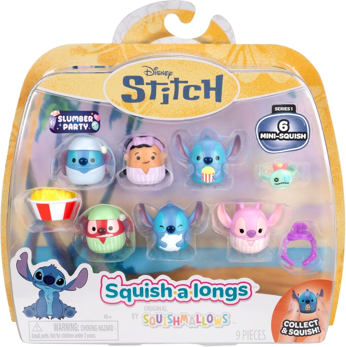 Squish-a-longs Pacote com 6 Mini-Squish + Acessório Disney Stitch (Festa do Pijama) | Fique acordado a noite toda com a Experiência 626! Este multipack Squish-a-longs inclui 6 Mini-Squish do Disney Stitch.