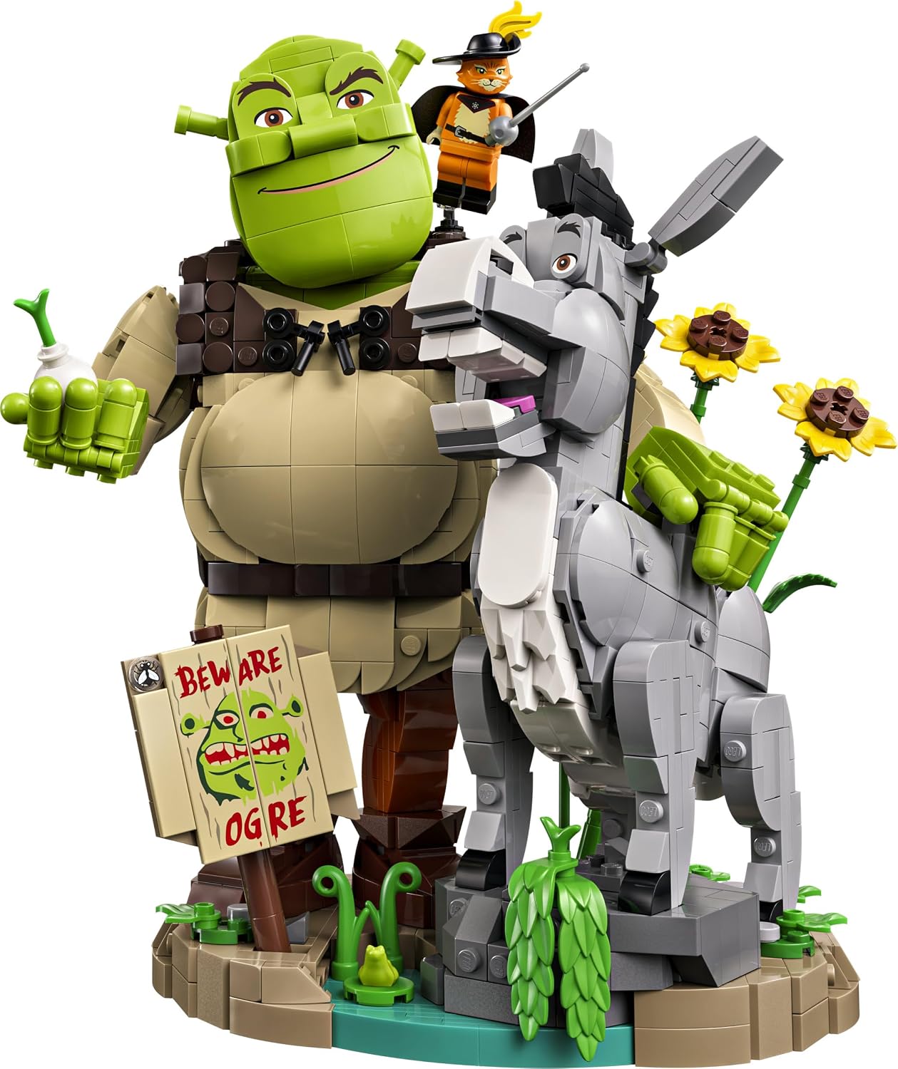 LEGO Shrek, Burro e Gato de Botas – Kit de Modelo Colecionável para Adultos – Conjunto de Exibição com 3 Figuras para Decoração de Prateleira ou Mesa – Ideia de Presente Nostálgico para Fãs – 72423