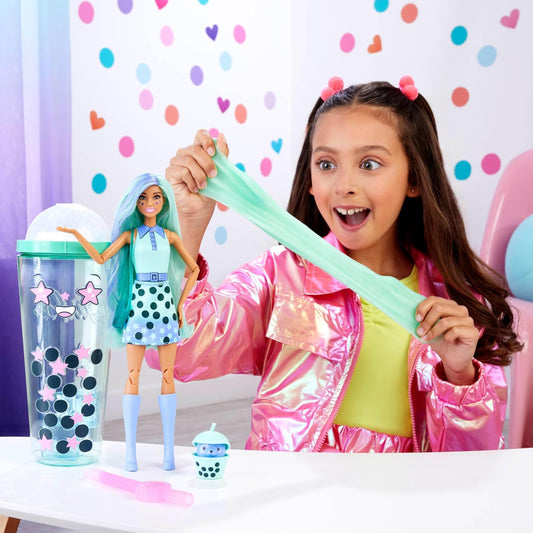 Barbie Pop Reveal Bubble Tea Series Muñeca y accesorios con muñeca de moda y mascota, 8 sorpresas incluyen cambio de color, taza de almacenamiento (el estilo puede variar), HTJ21