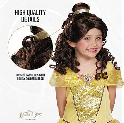 DISGUISE   Disney oficial premium princesa belle peruca vestido extravagante-feito com cabelo brilhante luxuoso-acessórios de princesa perucas infantis tamanho único