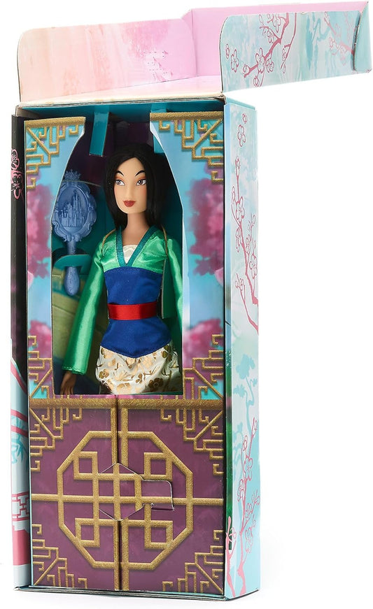 Disney Store Official Mulan Classic Doll, 29cm/11”, Boneca Disney totalmente articulada em uma roupa elegante, inclui escova de cabelo de brinquedo - adequada para maiores de 3 anos