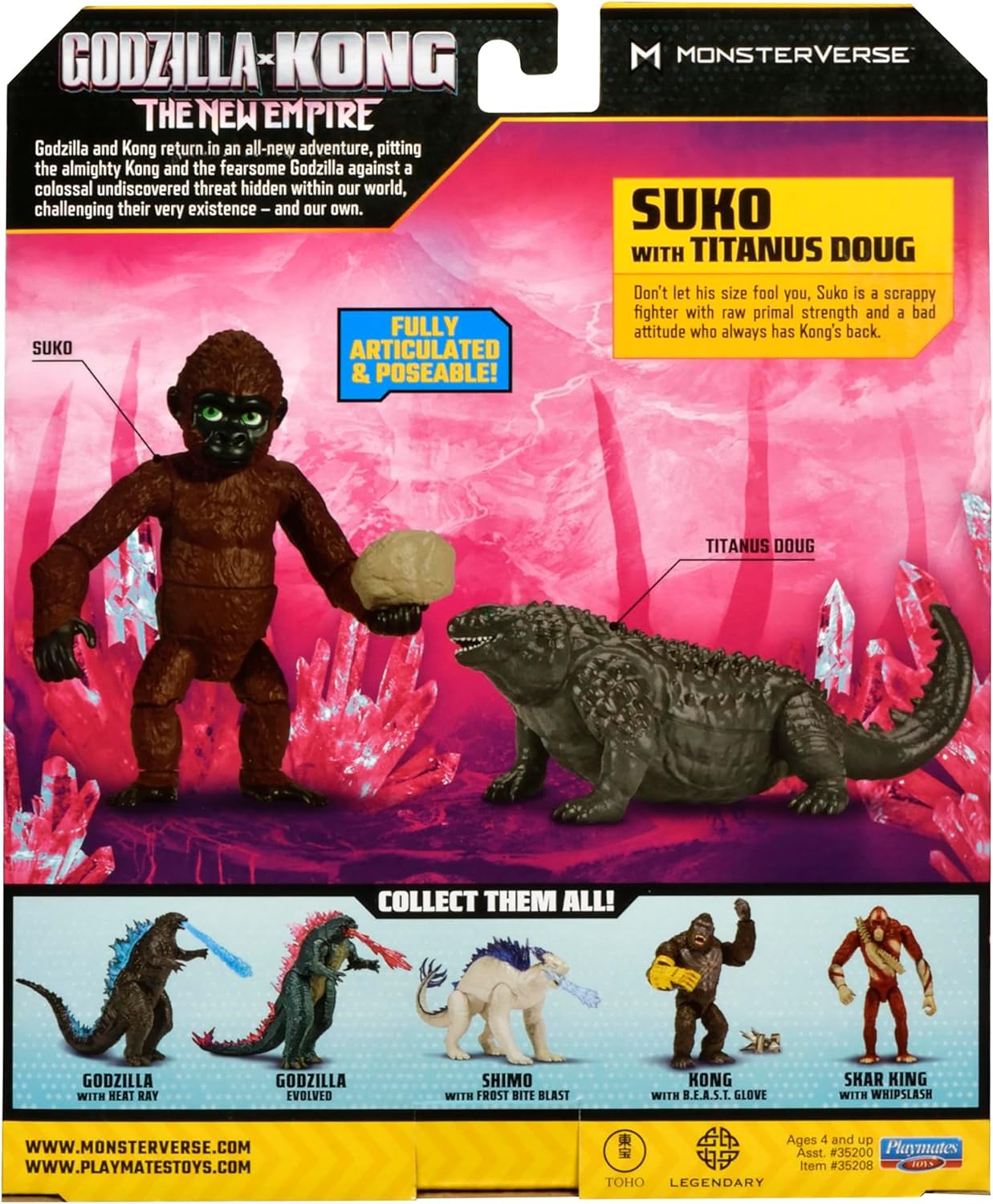 Godzilla x Kong: The New Empire, brinquedos de bonecos de ação Suko e Titanus Doug de 3,5 polegadas, personagens icônicos de filmes colecionáveis, inclui pedra portátil exclusiva, brinquedo adequado para maiores de 4 anos