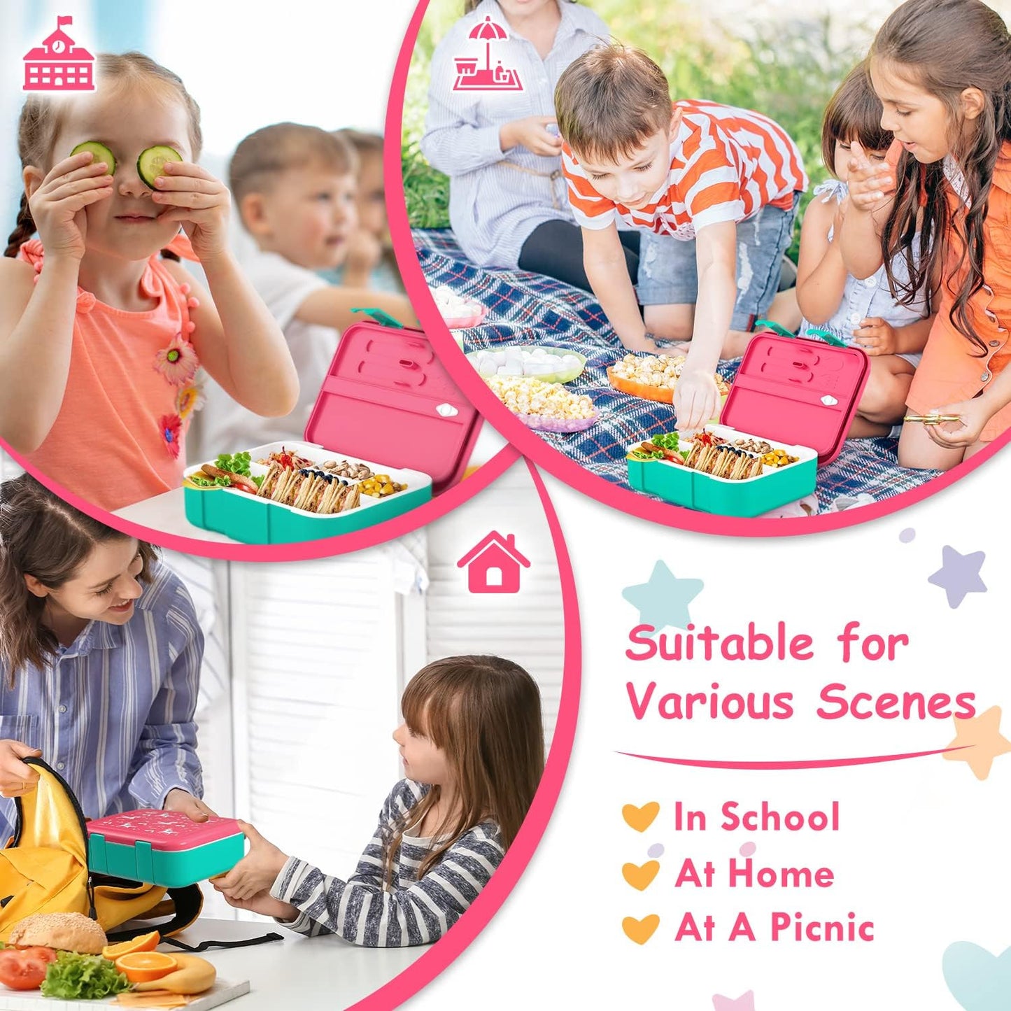 Lehoo Castle Lancheira infantil Bento, lancheira com 5 compartimentos, recipientes de almoço de 1,25L com pote de molho, colher e garfo para meninos e meninas, escola, à prova de vazamentos, sem BPA (dinossauro)