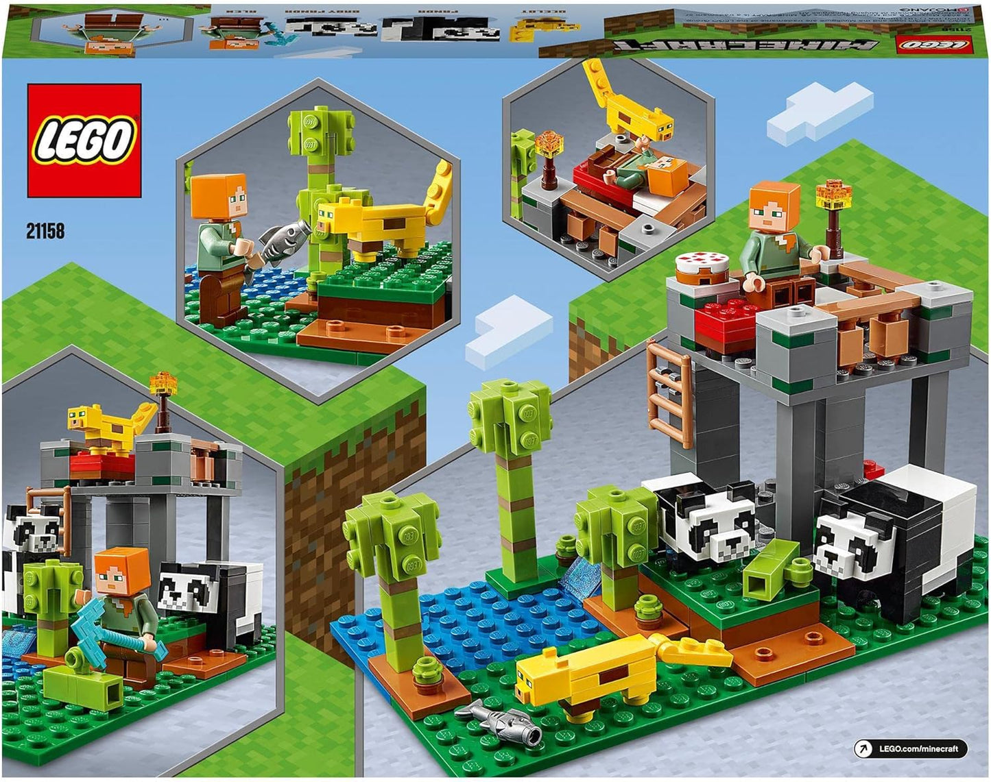 LEGO 21158 Minecraft The Panda Nursery Building Set com Alex e figuras de animais, brinquedos para meninos e meninas de 7 anos ou mais