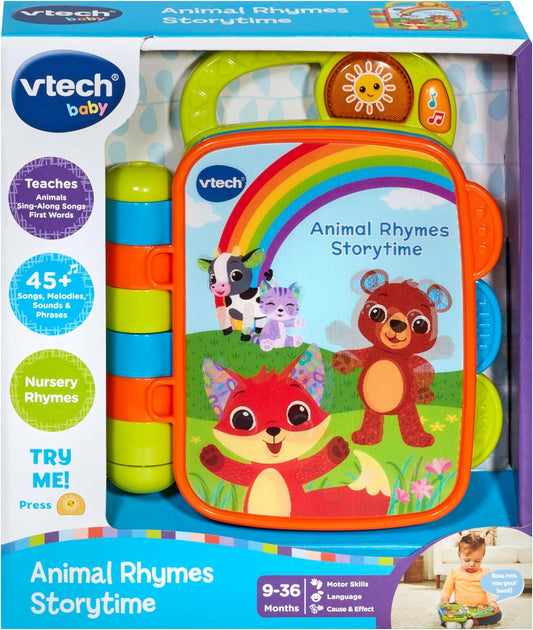 VTech Baby Animal Rhymes Storytime, livro interativo para bebês com 6 páginas limpas, botão iluminado, músicas e melodias, presente para bebês de 9, 12, 18 meses +, versão em inglês