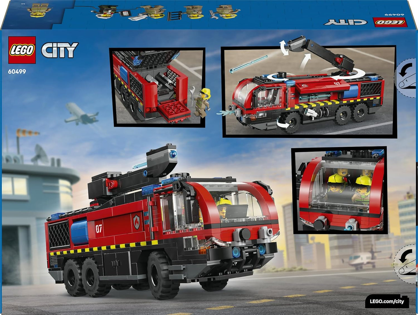 LEGO City Caminhão de Bombeiros do Aeroporto - Kit de Modelo de Veículo de Emergência com 4 Minifiguras de Bombeiros - Ideia de Presente de Aniversário para Meninos a partir de 7 Anos e Fãs de Engenharia - 60499