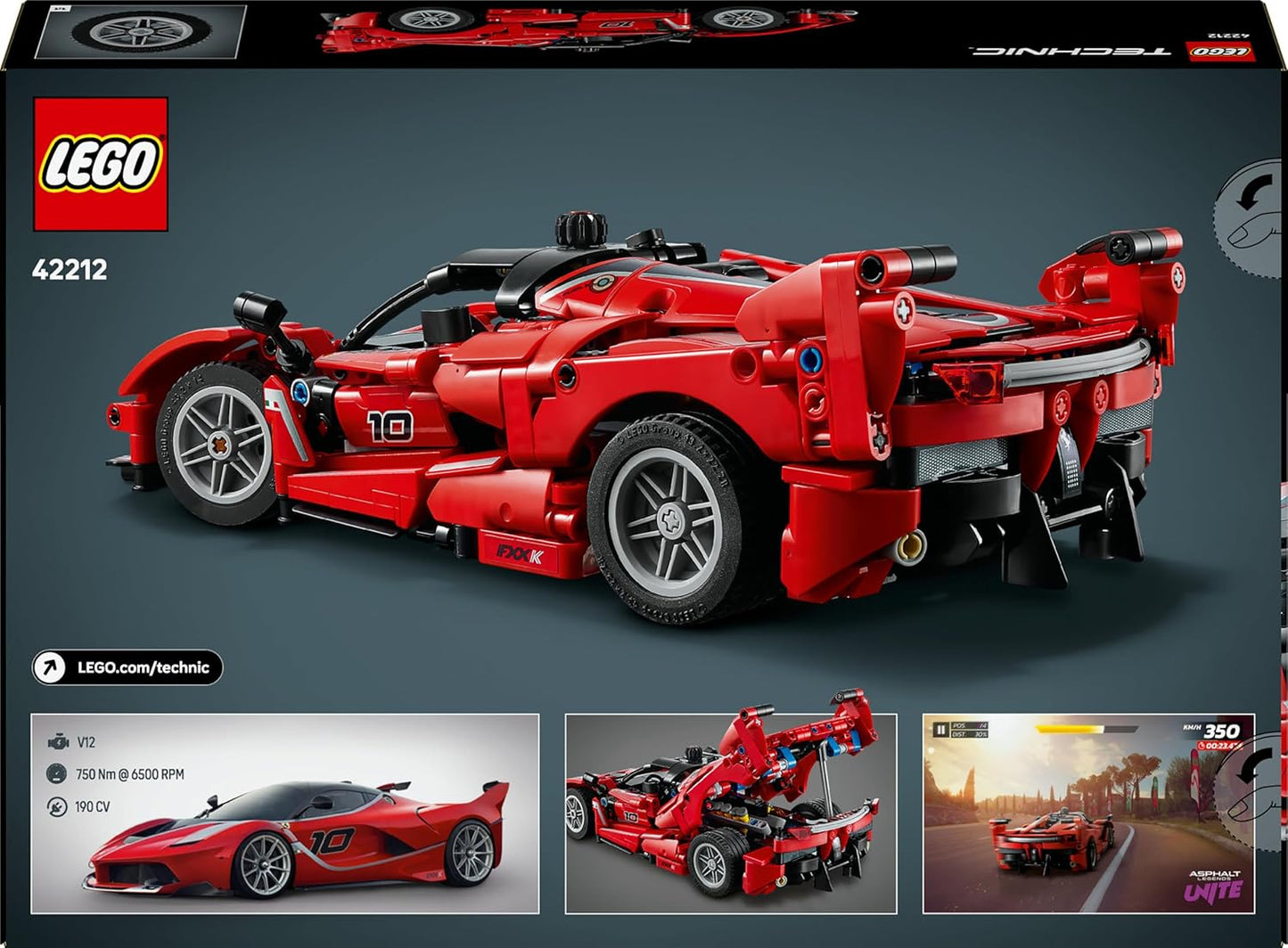 LEGO Technic Ferrari FXX K Carro de Corrida - Kit de Construção e Exibição com Motor V12, Diferencial e Pistões Móveis - Presente para Fãs de Automobilismo para Meninos a partir de 10 Anos - 42212