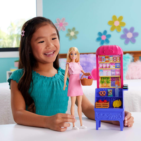 Barbie e Teresa, Receita para Amizade, Boneca da Moda e Conjunto de Brinquedos, Tema Malibu no Mercado, com 11 Acessórios, Incluindo Barraca de Mercado e Comida, JCT05