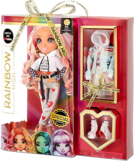 Bonecas colecionáveis Rainbow High - Roupas de grife, acessórios e suporte - 2 conjuntos completos - para crianças a partir de 5 anos - Kia Hart, Rose
