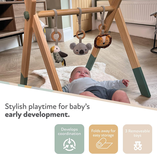 Nuby Animal Adventures Wooden Play Gym – Activity Baby Adequado desde o nascimento com brinquedos para o desenvolvimento sensorial, tamanho único