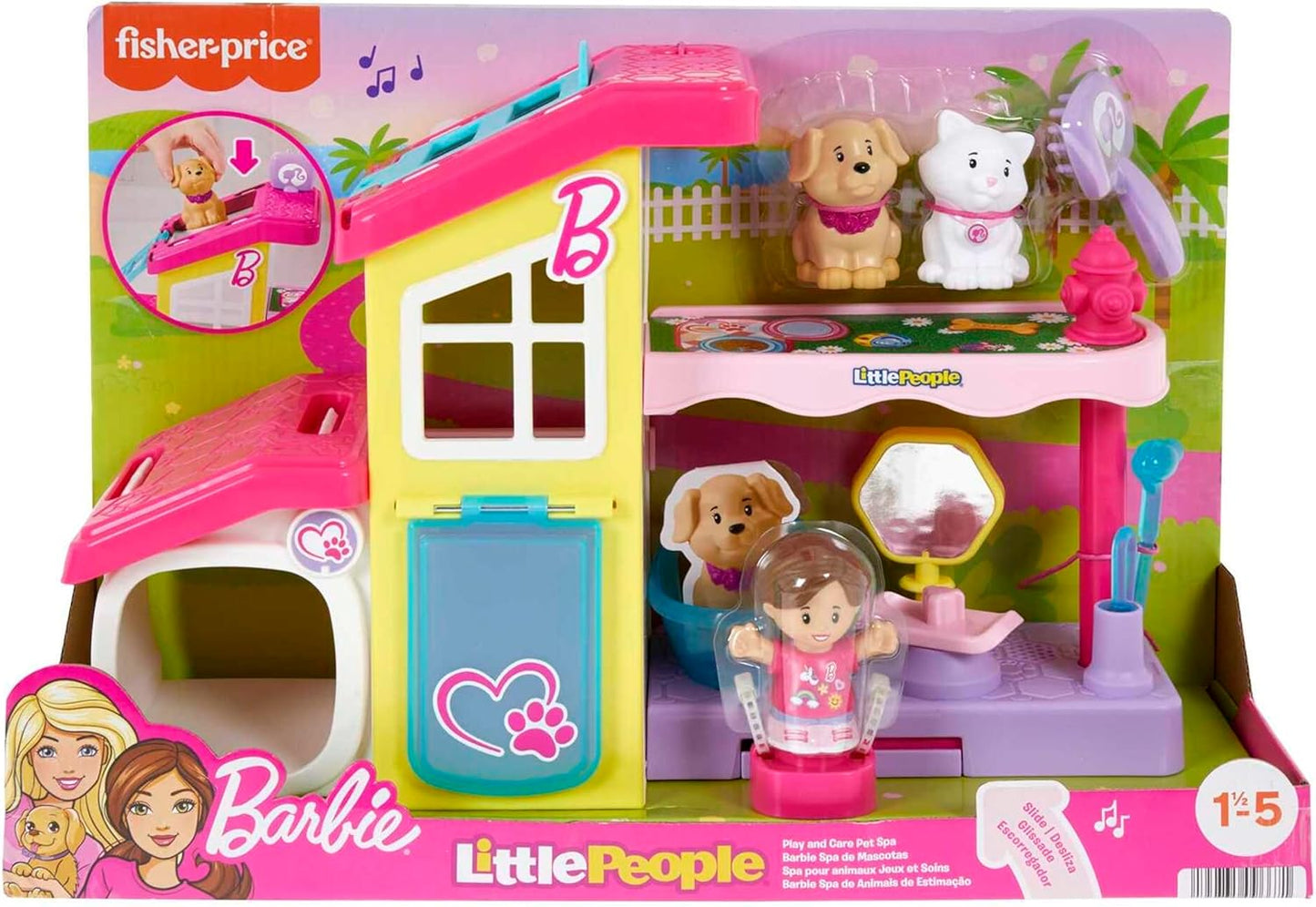 Fisher-Price Little People Barbie Brinquedo para Crianças Pequenas: Spa para Animais de Estimação com Música e Sons para Brincar de Faz de Conta - HJW76